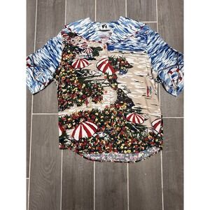Traditional Trading Co Shirt Womens 8 Beach Nautical Print Short Sleeve